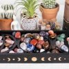 Goodsright Decor Crystal Display Moon Tray Tarot Card Holder Stand, Wiccan Decor & Witchy Accessories & Pagan Altar Supplies, Black Wooden Storage Organizer Box for Rocks Healing Stones Jewelry Home Decorative