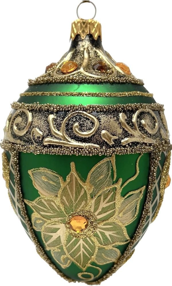 Goodsright Decor Faberg?? Egg 5-Inch Blown Glass Christmas Tree Ornament Holiday Poinsettia (Onyx Black)