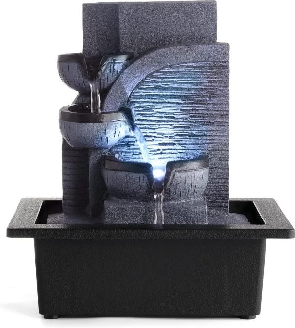 Goodsright Decor Indoor Fountains Tabletop Fountain Indoor Waterfall Fountain Stacked Rocks Water Feature Feng Shui Zen Meditation Relaxation Desktop Fountain with LED Light for Home and Office Decor(Style 8)