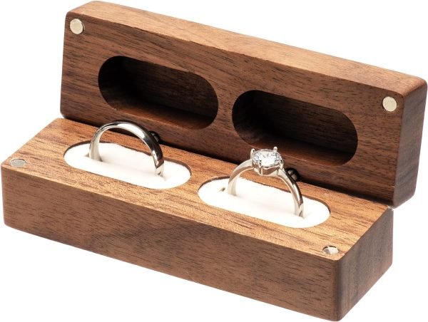 Goodsright Decor Wooden Double Ring Box for Wedding Ceremony Engagement, Ring Storage Holder Decorative Box for 2 Rings