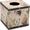 Goodsright Decor Retro Wood Square Tissue Box Cover - Vintage Cube Tissue Box Holder, Decorative Facial Tissue Holder for Bedroom Bathroom Dresser Night Stand Table Car Store Office Home Decor, Yellow
