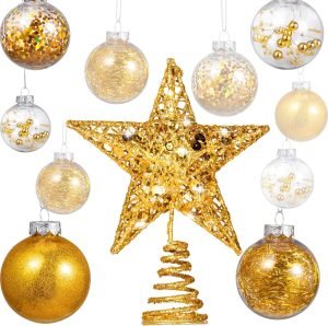 Goodsright Decor 24 Pieces 2.36 Inch Shatterproof Plastic Christmas Ball Ornaments Tree Balls with One Christmas Tree Star for Christmas New Years Present Wedding Home Holiday Party Decoration (Gold)