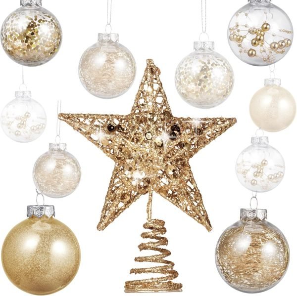 Goodsright Decor 24 Pieces 2.36 Inch Shatterproof Plastic Christmas Ball Ornaments Tree Balls with One Christmas Tree Star for Christmas New Years Present Wedding Home Holiday Party Decoration (Gold)