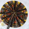 Goodsright Decor Handmade African Fan-Round Folding Handheld Fan for Costume, Dance, Party, Festival, Summer, Home Decor - Traditional Ankara Fabric Fan with Colorful Ethnic Print, Leather Handle (Design 11)
