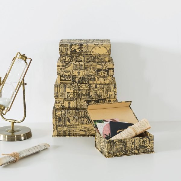 Goodsright Decor Decorative Storage Boxes - Set of 5: Antique Memory Keepsake Boxes with Lids, Travel Cardboard Storage for Organizing and Home D??cor, Unique Gift Boxes with Magnetic Closure