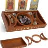 Goodsright Decor Crystal Display Moon Tray Tarot Card Holder Stand, Wiccan Decor & Witchy Accessories & Pagan Altar Supplies, Black Wooden Storage Organizer Box for Rocks Healing Stones Jewelry Home Decorative