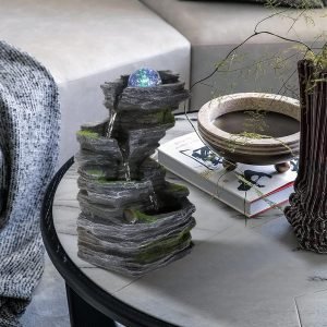 Goodsright Decor Indoor Fountains Tabletop Fountain Indoor Waterfall Fountain Stacked Rocks Water Feature Feng Shui Zen Meditation Relaxation Desktop Fountain with LED Light for Home and Office Decor(Style 8)