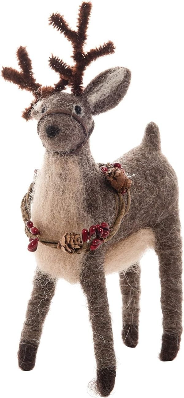 Goodsright Decor Woodland Deer Wool Holiday Christmas Xmas Ornament Brown