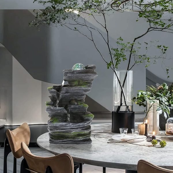 Goodsright Decor Indoor Fountains Tabletop Fountain Indoor Waterfall Fountain Stacked Rocks Water Feature Feng Shui Zen Meditation Relaxation Desktop Fountain with LED Light for Home and Office Decor(Style 8)