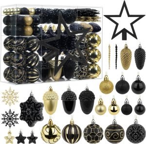 Goodsright Decor 110 Pcs Black and Gold Christmas Ball Ornaments Set, Ornaments for Xmas Tree Decoration Bulk, Shatterproof Decorative Hanging Baubles for Party Holiday Wreath Garland Home D??cor