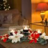 Goodsright Decor Christmas Centerpiece, Christmas Candle Holders, Christmas Tabletop Poinsettia Centerpiece with 3 Flameless Candle, Romantic Holiday Candelabrum for Home Party Christmas Table Mantel Decorations