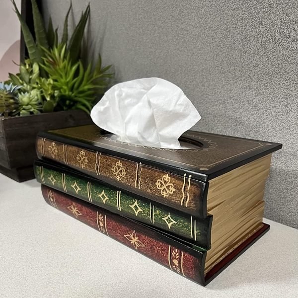 Goodsright Decor Crafted Classical Retro Wooden Antique Book Tissue Box Cover Rectangular Tissue Holder Dispenser Paper Cover Case Napkin Holder Home Decor for Bathroom Living Room Office car Kitchen