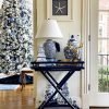 Goodsright Decor Blue and White Christmas Tree Figurine ?C Dolomite Holiday Decoration with Gold Metallic Accents