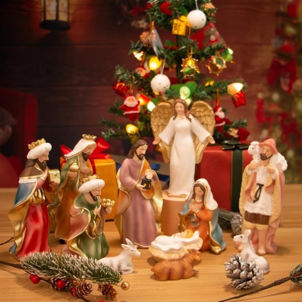 Goodsright Decor Christmas Nativity Set,7.5" Colorful Collectible Religious Decoration, Indoor Holiday Decoration in Gift Box 11-Piece Set