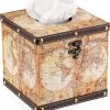 Goodsright Decor Retro Wood Square Tissue Box Cover - Vintage Cube Tissue Box Holder, Decorative Facial Tissue Holder for Bedroom Bathroom Dresser Night Stand Table Car Store Office Home Decor, Yellow