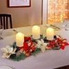 Goodsright Decor Christmas Centerpiece, Christmas Candle Holders, Christmas Tabletop Poinsettia Centerpiece with 3 Flameless Candle, Romantic Holiday Candelabrum for Home Party Christmas Table Mantel Decorations