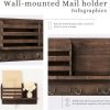 Goodsright Decor Wall Mounted Mail Holder Wooden Key Holder Rack Mail Sorter Organizer with 4 Double Key Hooks and A Floating Shelf Rustic Home Decor for Entryway or Mudroom,15.7" W x9.3 Hx3.2 D, Brown