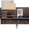 Goodsright Decor Wall Mounted Mail Holder Wooden Key Holder Rack Mail Sorter Organizer with 4 Double Key Hooks and A Floating Shelf Rustic Home Decor for Entryway or Mudroom,15.7" W x9.3 Hx3.2 D, Brown