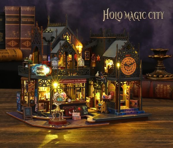 Goodsright Decor DIY Miniature Dollhouse Kit Magic Castle,Tiny House to Build Live in,Mini Handmade Unzip 3D Wooden Puzzle Furnishing Decor Model(ES012-Holo Magic City)