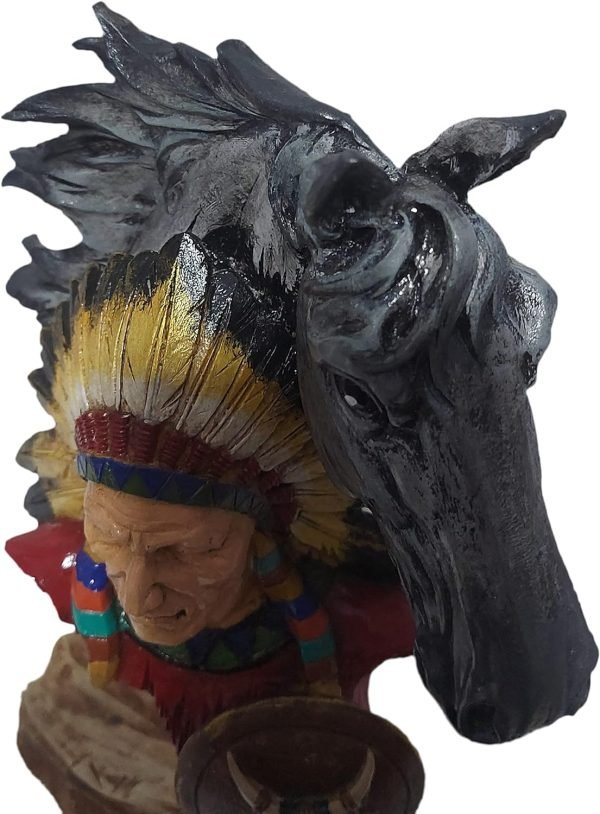 Goodsright Decor Native American Indian Chief and Horse Statue Ethnic Unique Handmade Sculpture Indian Warrior Bust Home & Office Decor Farmhouse Gift Idea