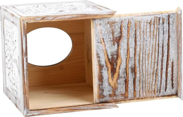 Goodsright Decor Wood Carved Tissue Box Cover Square Tissue Holder Whitewashed Tree of Life Design Rustic Vintage Home Decor for Bathrooom Bedroom Living Room