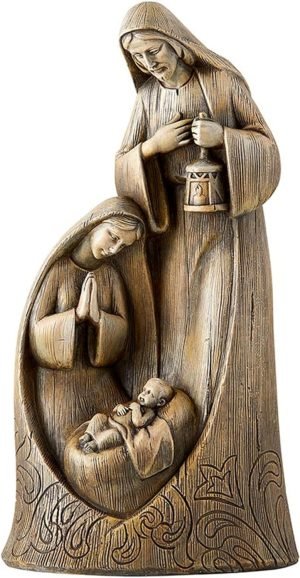 Goodsright Decor Holy Family Statue Tabletop Figurine, Catholic Statues Decorations with Kneeling Virgin Mary, Joseph, and Baby Jesus, Religious Holiday Decor, 10 Inches