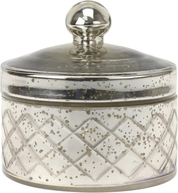 Goodsright Decor Antique Mercury Glass Storage Container with Lid, Decorative Jar for Cotton Ball or Cotton Swab Storage, Unique Keepsake or Trinket Box, Elegant Jewelry Box