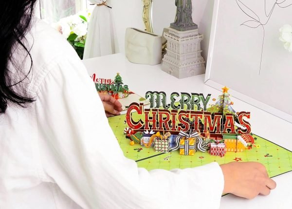 Goodsright Decor Merry Christmas Card, Jumbo Supersized Pop Up Christmas Card, Holiday Decoration Gift, 10" x 14" Cover - Includes Envelope and Note Tag