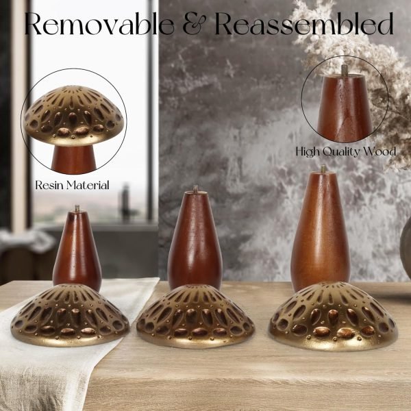 Goodsright Decor Mushroom Statues, Coffee Table Decor, Mushroom Ornaments, Set of 3, Mushroom Decorations, Gold Wooden Mushrooms, Mushroom Decor Aesthetic, Mushroom Figurines