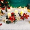 Goodsright Decor Christmas Centerpiece, Christmas Candle Holders, Christmas Tabletop Poinsettia Centerpiece with 3 Flameless Candle, Romantic Holiday Candelabrum for Home Party Christmas Table Mantel Decorations
