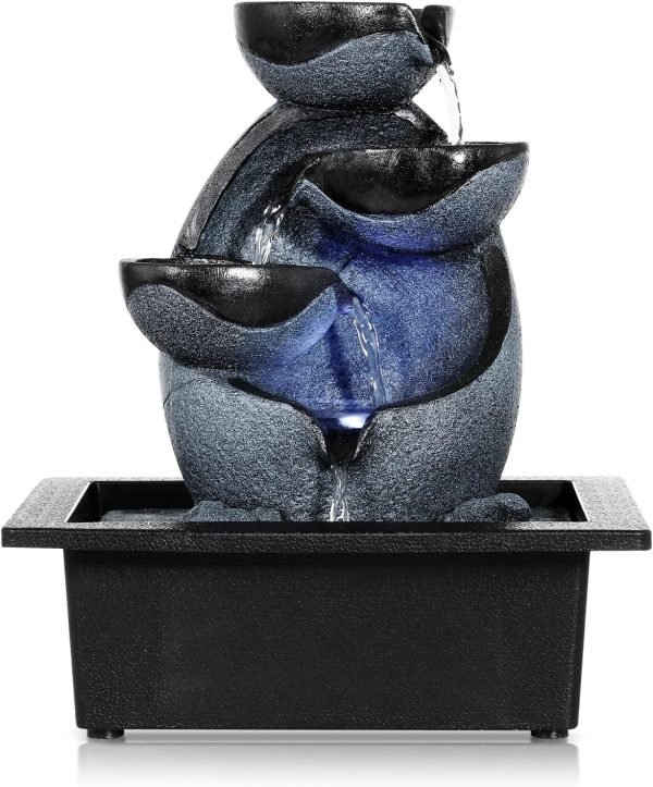 Goodsright Decor Indoor Fountains Tabletop Fountain Indoor Waterfall Fountain Stacked Rocks Water Feature Feng Shui Zen Meditation Relaxation Desktop Fountain with LED Light for Home and Office Decor(Style 8)