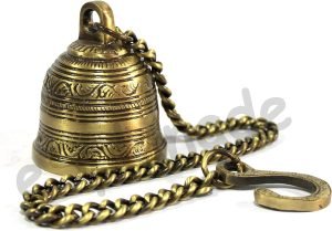 Goodsright Decor Ethnic Indian Handcrafted Brass Temple Bell with Chain | Brass Hanging Bell | Home Decor | Door Decor | Pooja Accessories