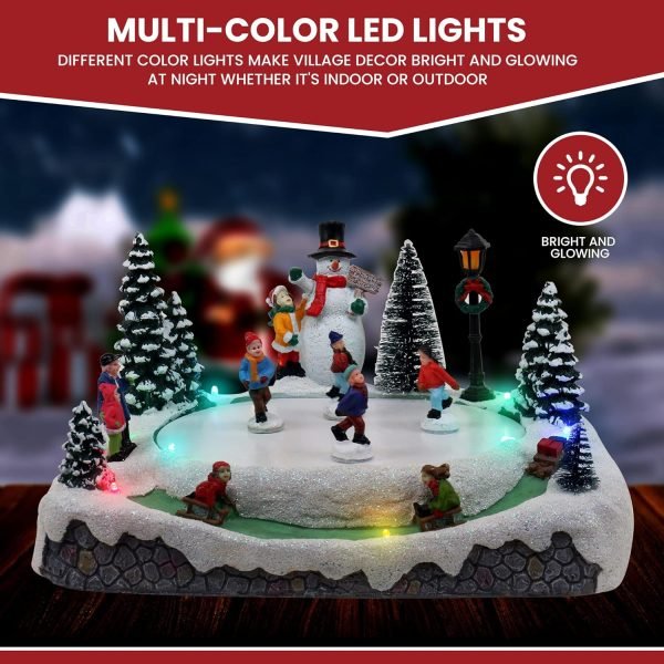 Goodsright Decor Christmas Village Skating Pond Animated Lighted Musical Snow Village Perfect Addition to Your Christmas Indoor Decorations & Holiday Displays
