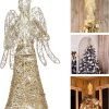 Goodsright Decor Angel Christmas Tree Topper Gold Glitter Christmas Treetop Decoration Coated Metal Angel Xmas Tree Topper Ornaments for Holiday Home Office Shopping Mall Decor