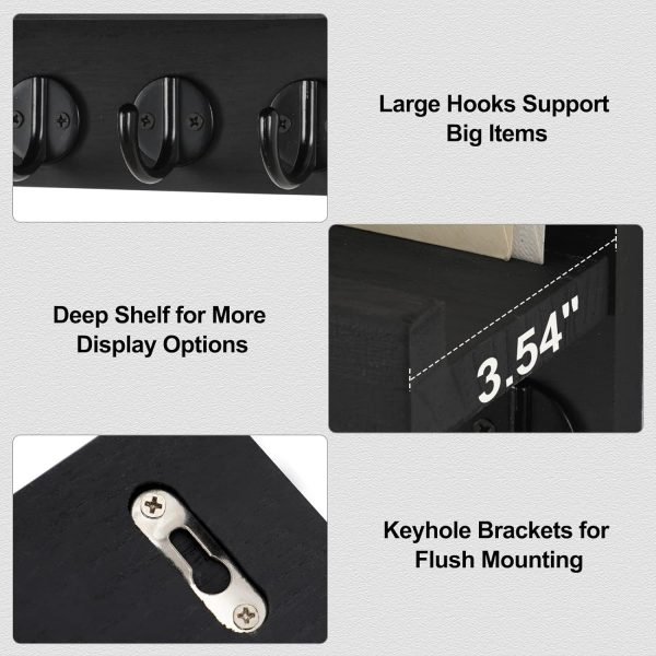 Goodsright Decor Key Holder for Wall, Decorative Key and Mail Holder with Shelf Has Large Hooks for Bags, Coats, Umbrella ?C Paulownia Wood Key Hanger with Mounting Hardware (9.8??W x 6.7??H x 4.2??D)