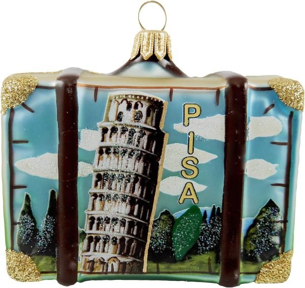 Goodsright Decor Rome Italy Suitcase Pisa Colosseum Travel Glass Christmas Ornament Souvenir Decoration