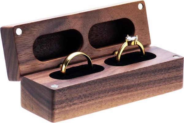 Goodsright Decor Wooden Double Ring Box for Wedding Ceremony Engagement, Ring Storage Holder Decorative Box for 2 Rings