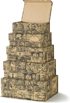 Goodsright Decor Decorative Storage Boxes - Set of 5: Antique Memory Keepsake Boxes with Lids, Travel Cardboard Storage for Organizing and Home D??cor, Unique Gift Boxes with Magnetic Closure
