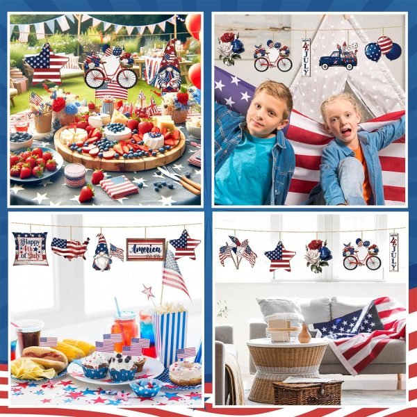 Goodsright Decor 36 Pcs 4th of July Ornaments for Tree Patriotic Wooden American Flag Ornaments Memorial Day Tree Decorations Red White Blue Hanging Decorations for Tree Independence Day Party (Classic)