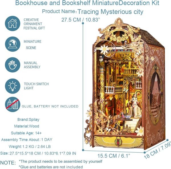 Goodsright Decor DIY Book Nook Kit,DIY Miniature Doll House Kit with Furniture and LED,Wooden Bookend Bookshelf Insert Decor-Creativity Gift for Friend Lover??JTSL-12??