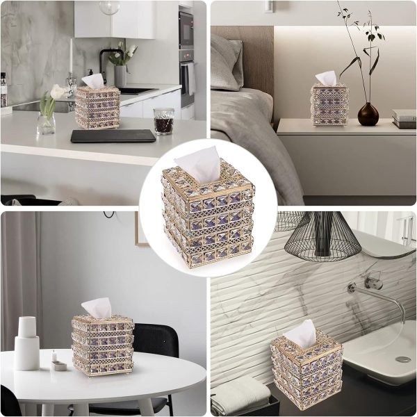 Goodsright Decor Crystal Square Tissue Box Cover - Sparkling Cube Glass Tissue Box Holder, Decorative Facial Tissue Holder for Bedroom Bathroom Dresser Night Stand Table Office Home Decor, Gold