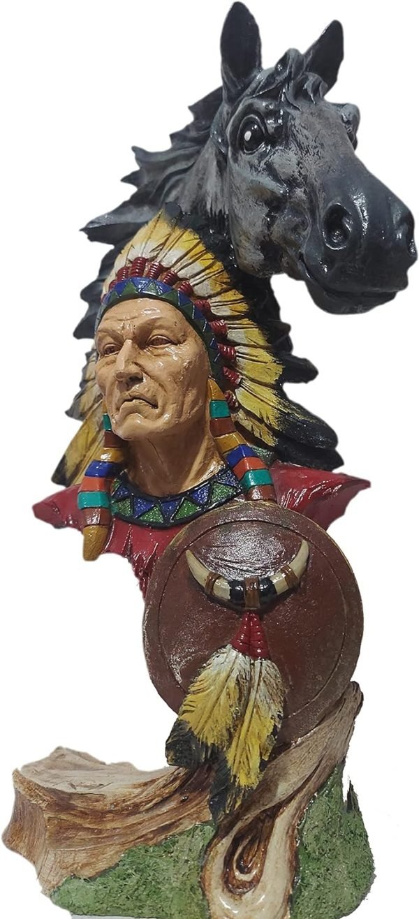Goodsright Decor Native American Indian Chief and Horse Statue Ethnic Unique Handmade Sculpture Indian Warrior Bust Home & Office Decor Farmhouse Gift Idea