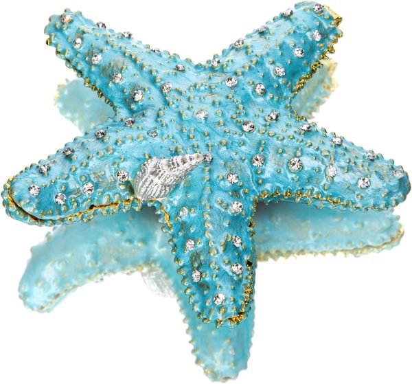Goodsright Decor Hinged Metal Starfish Jewelry Box Decorative Box Ring Holder Trinket Organizer Earring Necklace Storage Box Jewelry Display Box Gift for Women Girl