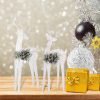 Goodsright Decor 2pc Set White Pinecone Rattan Thread String Christmas Reindeer Figurine Table Desk Decorations Glittering Xmas Holiday Party Supply