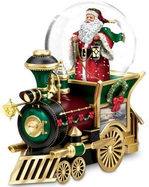 Goodsright Decor Thommas Kinkade Santa Claus is Comin' to Town Musical Snowglobe Train Car by The Bradford Exchange