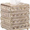 Goodsright Decor Crystal Square Tissue Box Cover - Sparkling Cube Glass Tissue Box Holder, Decorative Facial Tissue Holder for Bedroom Bathroom Dresser Night Stand Table Office Home Decor, Gold