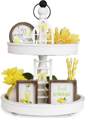 Goodsright Decor The Ultimate Farmhouse Tiered Tray Decor Set - Beautiful Year Round Seasonal & Fall Holiday Decoration Bundle - The Perfect Lemon and Summer Centerpiece Design for Home & Kitchen Decor