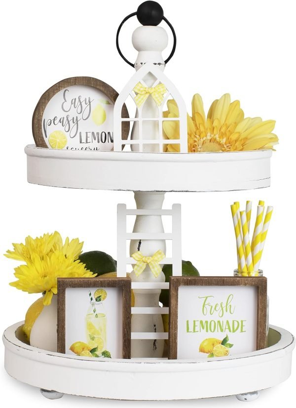 Goodsright Decor The Ultimate Farmhouse Tiered Tray Decor Set - Beautiful Year Round Seasonal & Fall Holiday Decoration Bundle - The Perfect Lemon and Summer Centerpiece Design for Home & Kitchen Decor