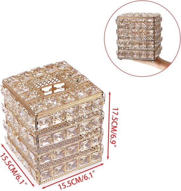 Goodsright Decor Crystal Square Tissue Box Cover - Sparkling Cube Glass Tissue Box Holder, Decorative Facial Tissue Holder for Bedroom Bathroom Dresser Night Stand Table Office Home Decor, Gold