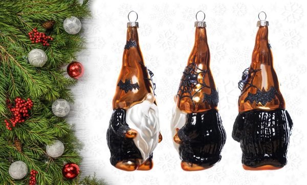 Goodsright Decor Set of 2 Hand Blown Glass Halloween Gnomes Ornaments for Christmas Tree Decorations, Hanging Glass Halloween Gnome Christmas Ornaments